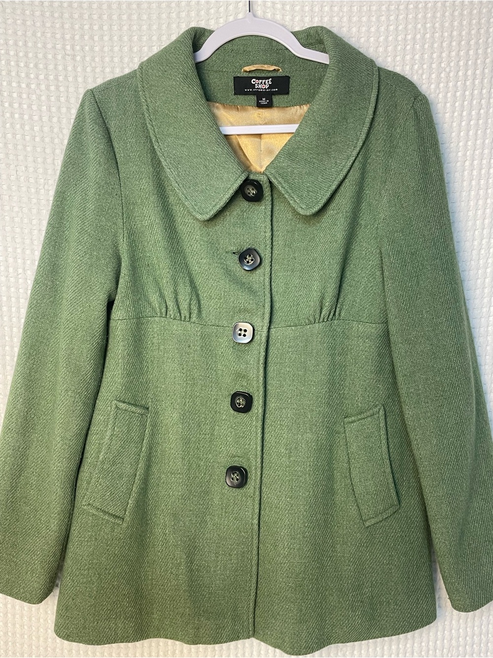 VINTAGE CoffeeShop Green Peacoat Jacket with Gold Lining, Y2K